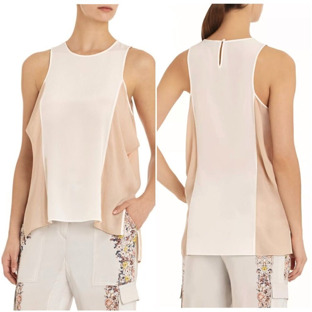 BCBGMaxazaria Runway Cato 100% Silk Sleeveless Halter Blouse in 'Talc' Sz M